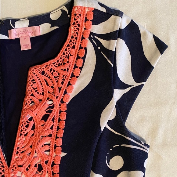 Lilly Pulitzer Briella Fit and Flare A line Floral Palm Beach dress Bright Navy - Picture 8 of 15